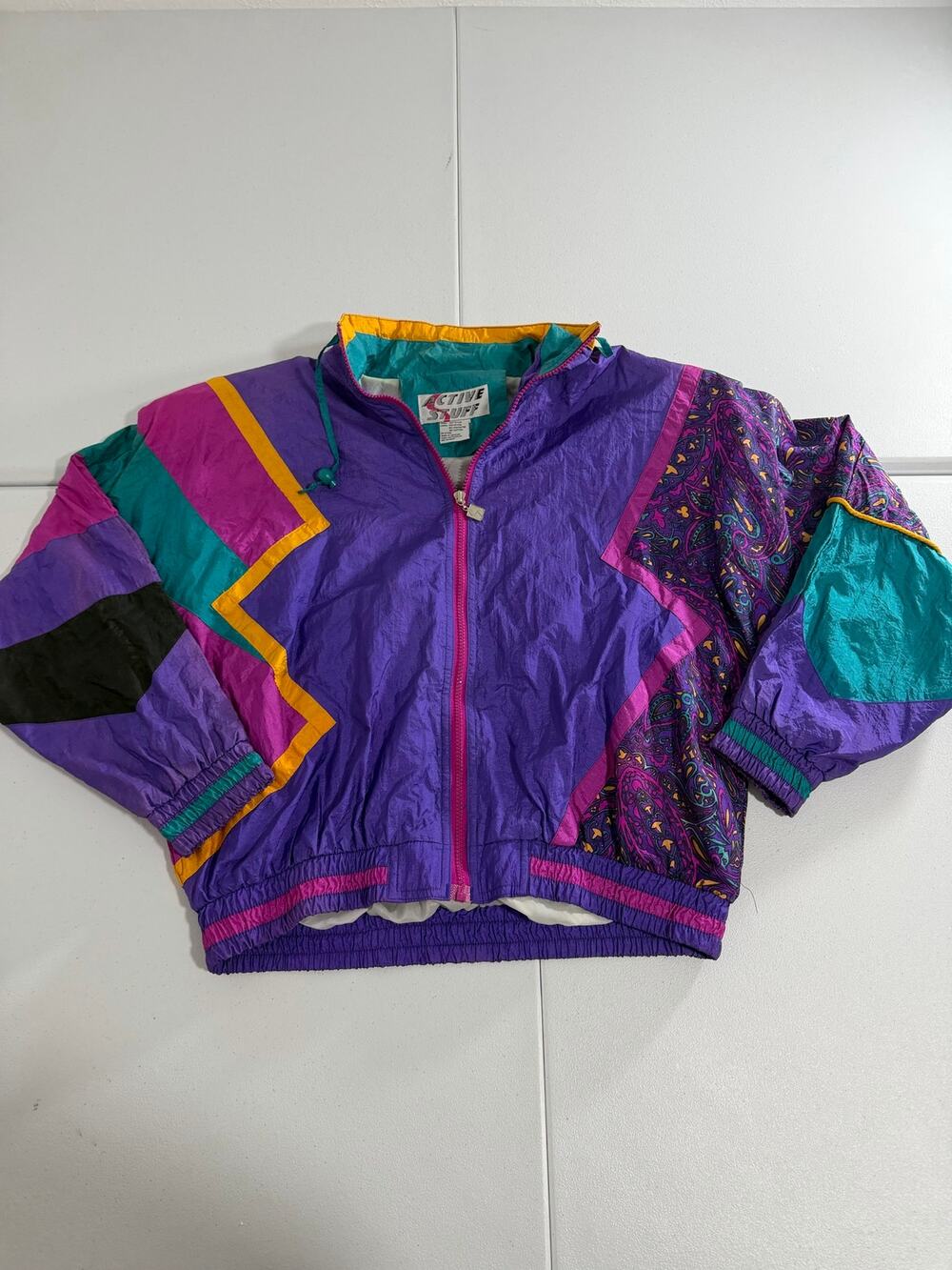 Vintage Active Stuff Purple Colorblock Paisley Windbreaker Size L